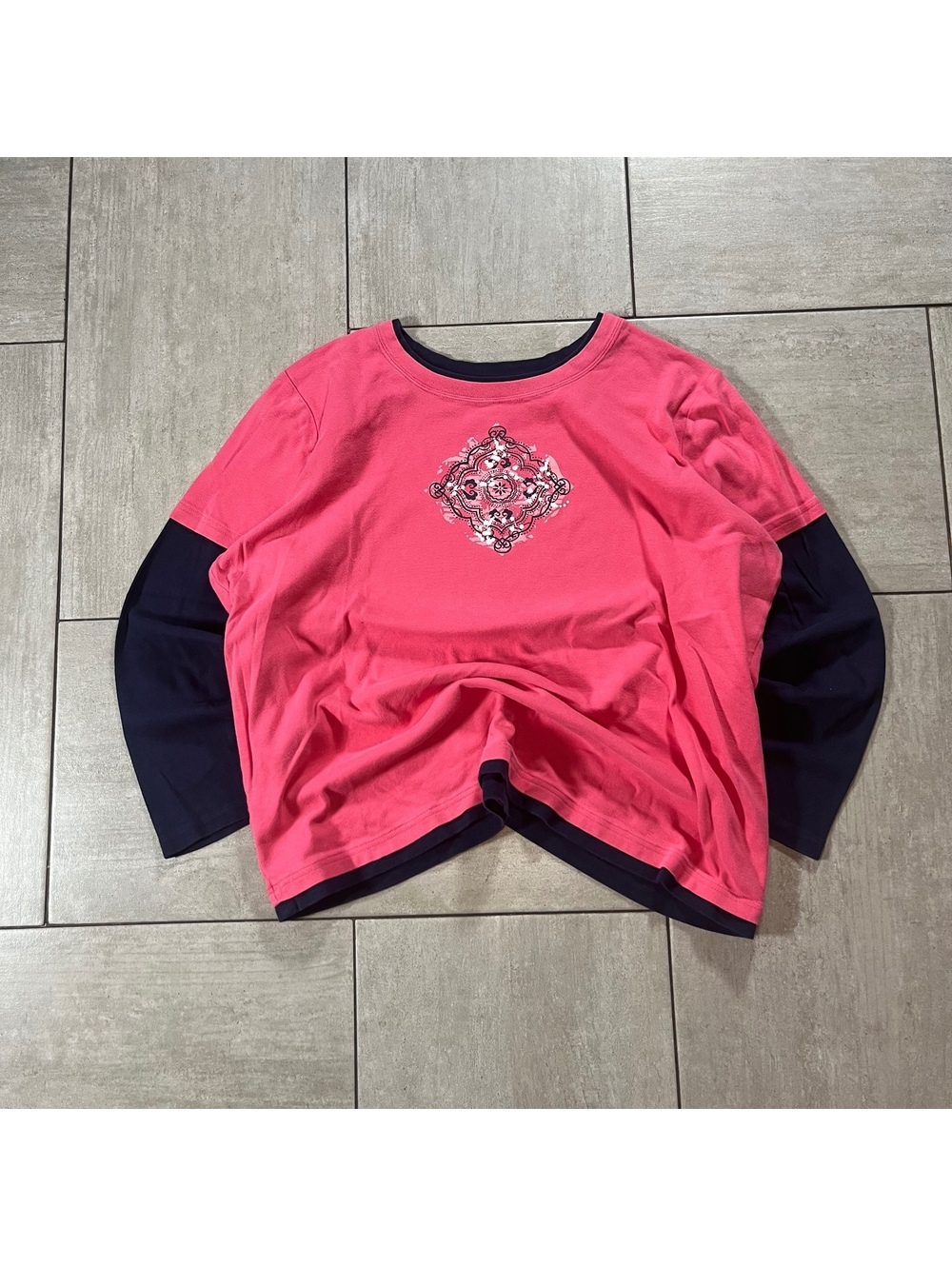 SB Active Pink Navy Layered Long Sleeve Shirt Plus Size